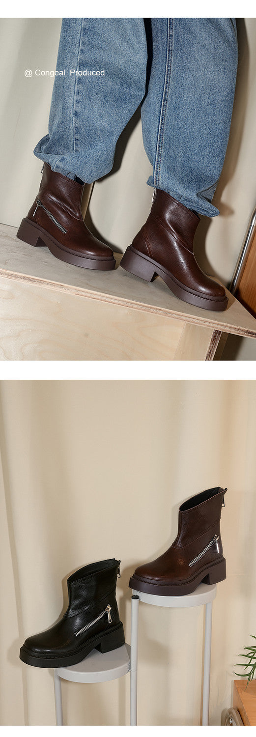 Karin Luna Niche Diagonal Zipper Basic Thick Sole Short Boots