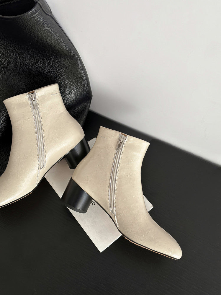Karin Luna French Style Square Toe Chunky Heel Ankle Boots
