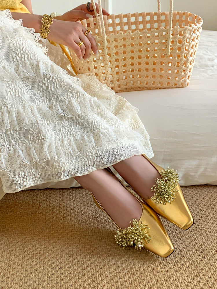 Karin Luna Brilliant Fireworks~Elegant Square-Toed Closed-Toe Chunky Heel Sandals