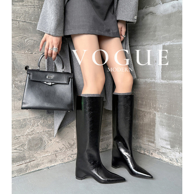 Karin Luna Minimalist Style High Tube Pointed Toe Hidden Heel Boots