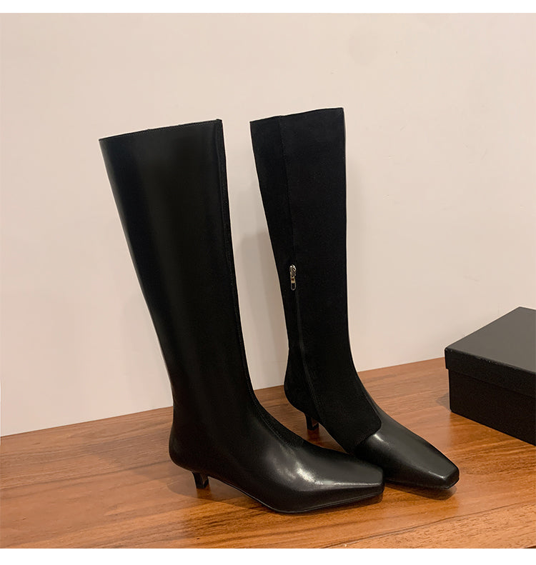 Karin Luna In Stock Spot Goods   Small Square Toe Thin Heel Elegant Slimming Long Boots