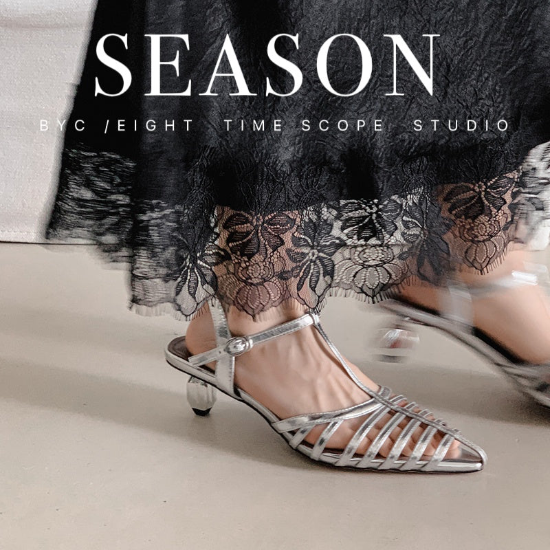 Karin Luna French Hollow Toe Metal Heel Elegant Sandals