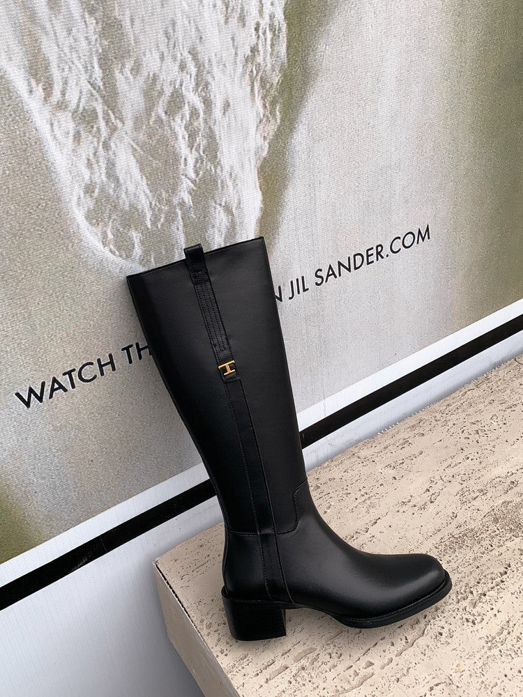 Karin Luna In Stock Spot Goods Basic Retro Square Toe Chunky Heel Riding Boots