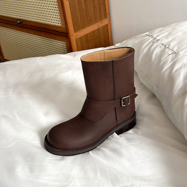 Karin Luna Belt Buckle Chunky Heel Fashion Short Boots