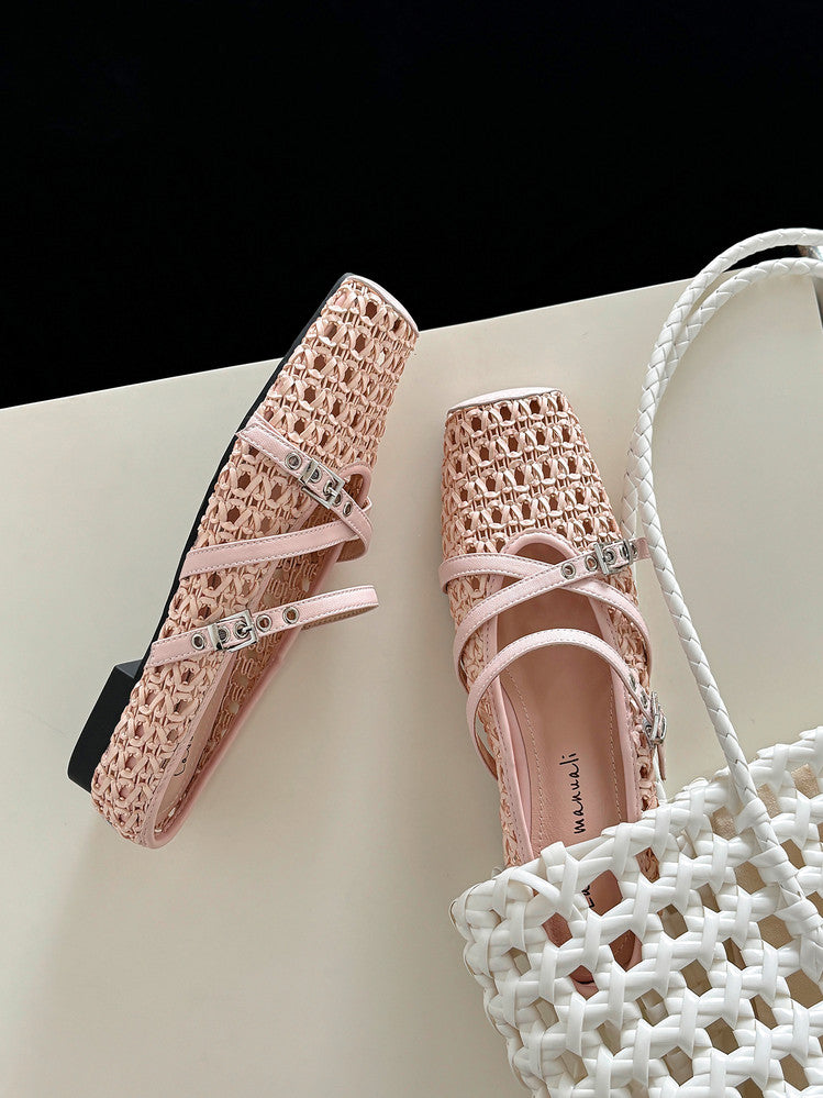 Karin Luna In Stock Spot Goods  Hot-Selling Square-Toe Woven Pig Nose Closed-Toe Slippers