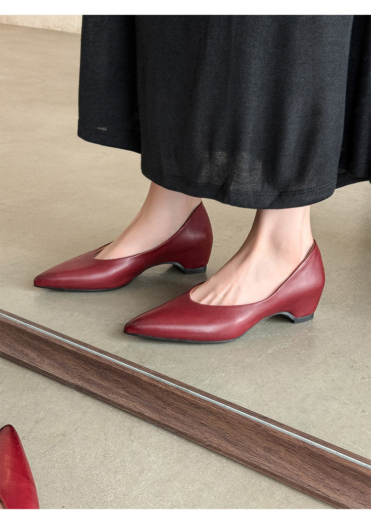 Karin Luna Full Layer Inside and Out~Basic Versatile Retro French Pointed Toe Irregular Heel Single Shoes