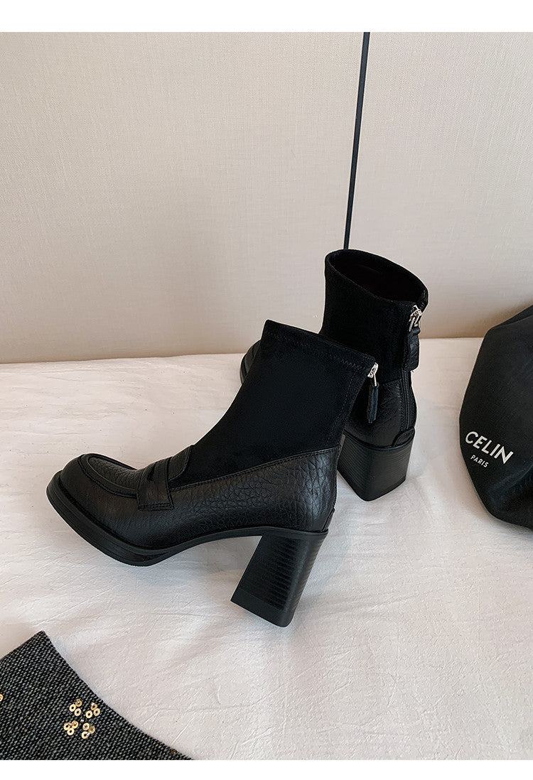 Karin Luna Hot-Selling Element Round Toe Elephant Pattern Elastic Thick Heel Short Boots