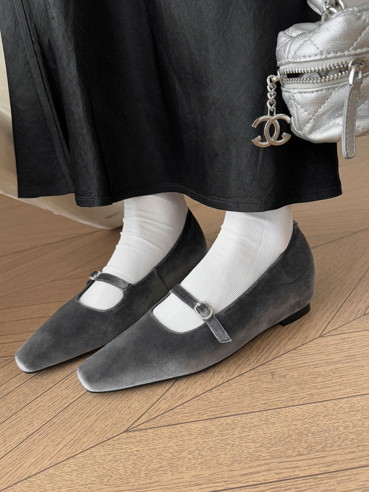 Karin Luna In Stock Spot Goods  Elegant Square-Toe One-Strap Height-Increasing Flats