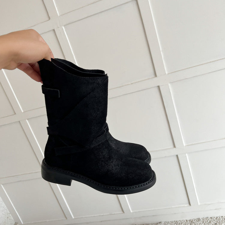 Karin Luna In Stock Spot Goods  Super textured Lazy Style Thick-Soled Ankle Boots