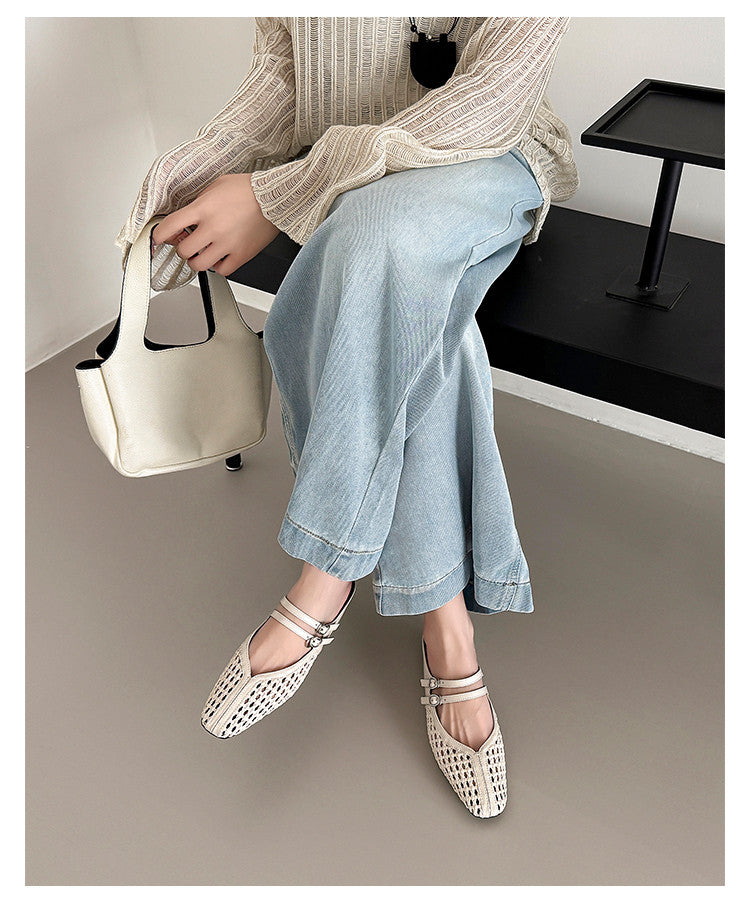 Karin Luna In Stock Spot Goods Hollow Woven One-Strap Closed-Toe Slippers