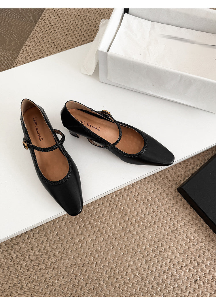 Karin Luna Braided Element Design Chunky Heel Square Toe Single Strap Shoes