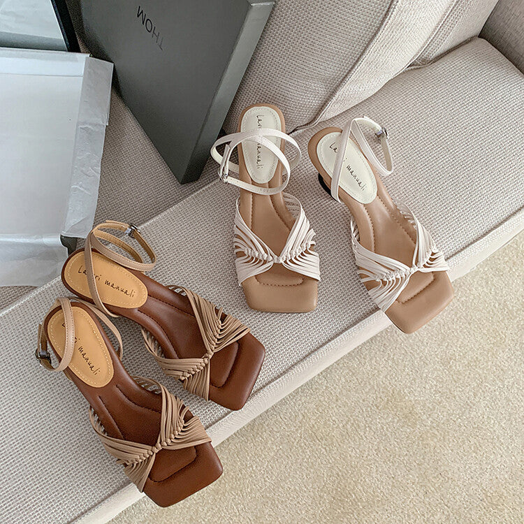 Karin Luna In Stock Spot Goods   Super stable shaped heel hand-woven open-toe sandals