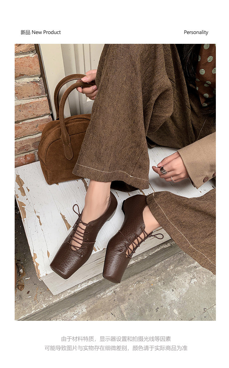 Karin Luna In Stock Spot Goods Elephant Pattern Series~Square-Toed Old Money Style Internal Height-Increasing Flats