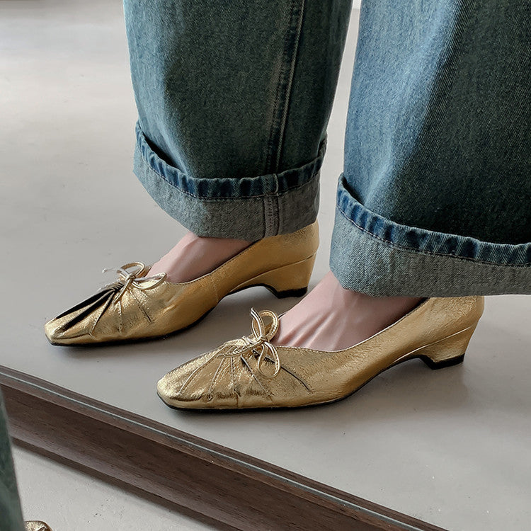Karin Luna French Style Wrinkled Square Toe Height-Increasing Flats