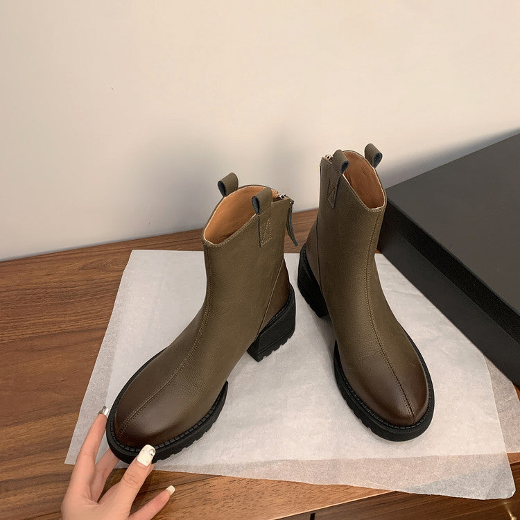 Karin Luna In Stock Versatile Round Toe Chunky Heel Ankle Boots