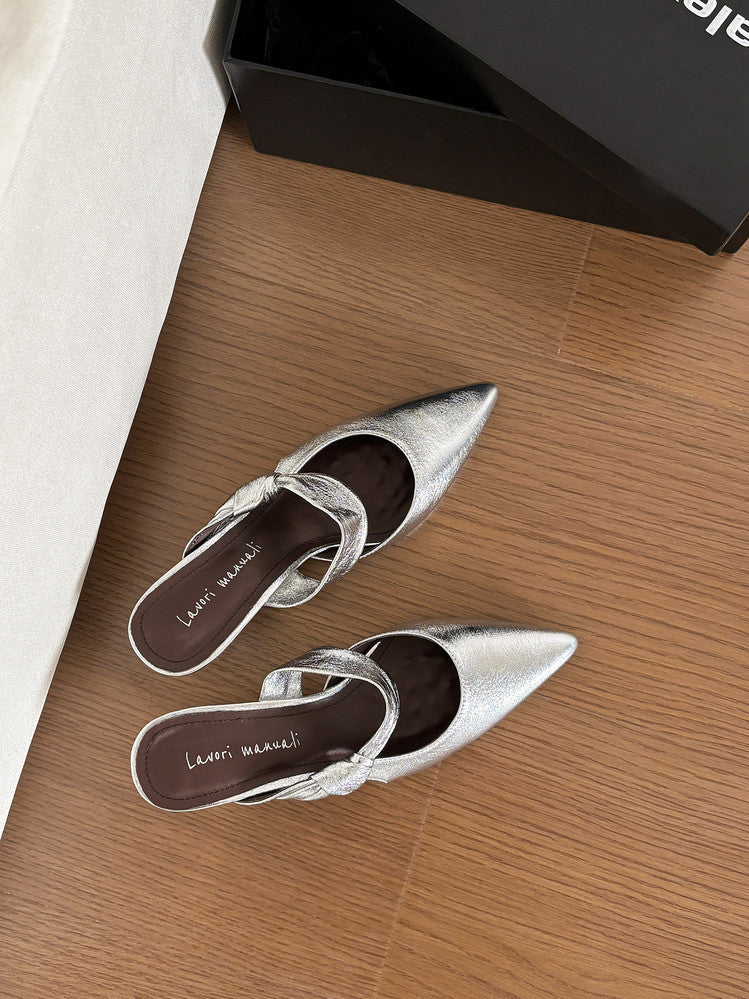 Karin Luna In Stock Spot Goods  Pointed Toe Irregular Heel Elegant Retro Strap Slippers