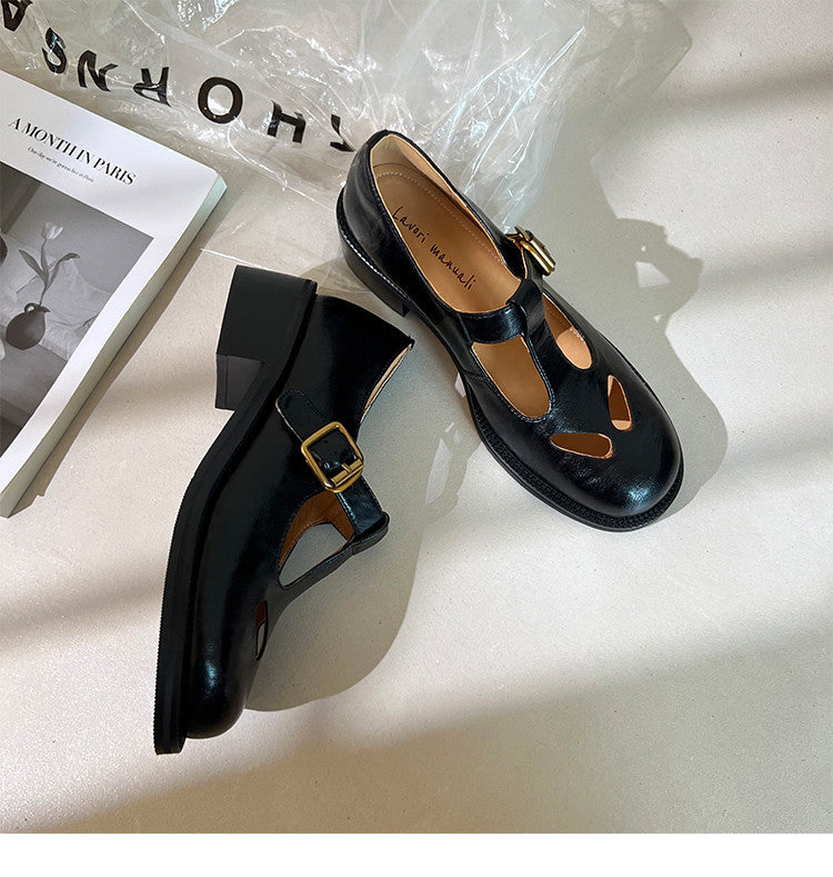 Karin Luna In Stock Spot Goods Minimalist Retro British Style Irregular Hollow Single Shoes
