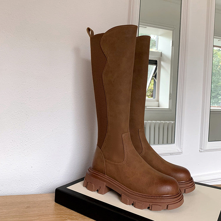Karin Luna In Stock Versatile Irregular Stretch Fabric Long Boots