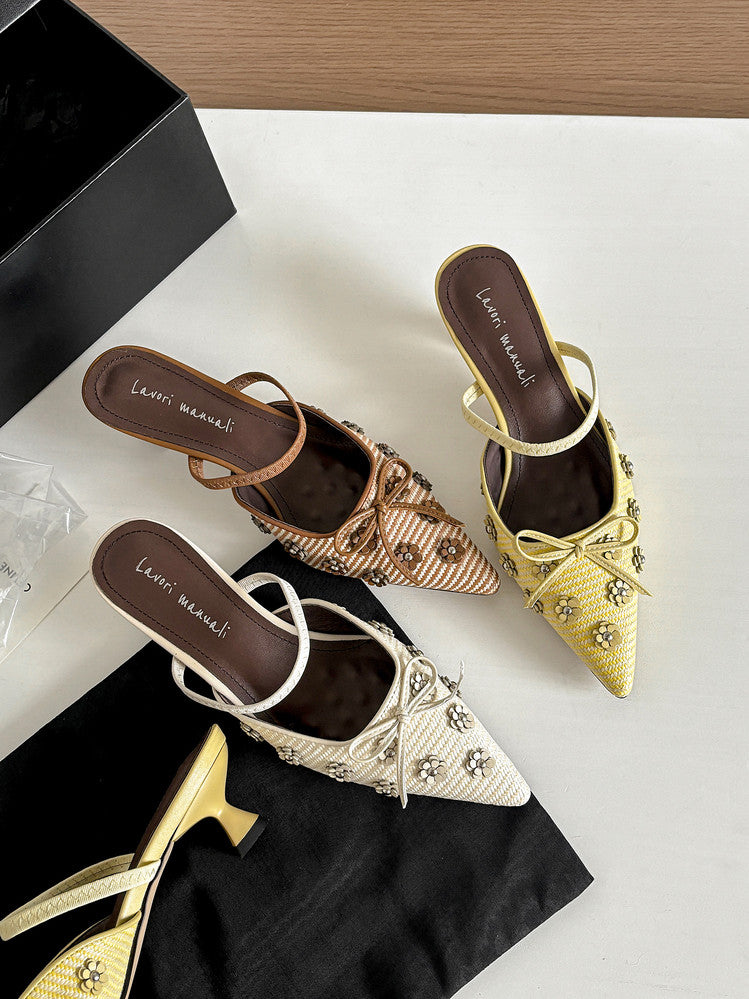 Karin Luna In Stock Spot Goods  Elegant Floral Pointed Toe Rhinestone Slippers