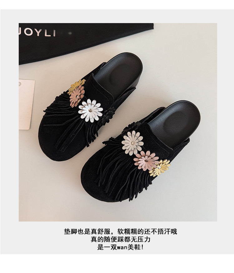 Karin Luna   Tassel Three-Dimensional Flower Thick-Soled Closed-Toe Slippers