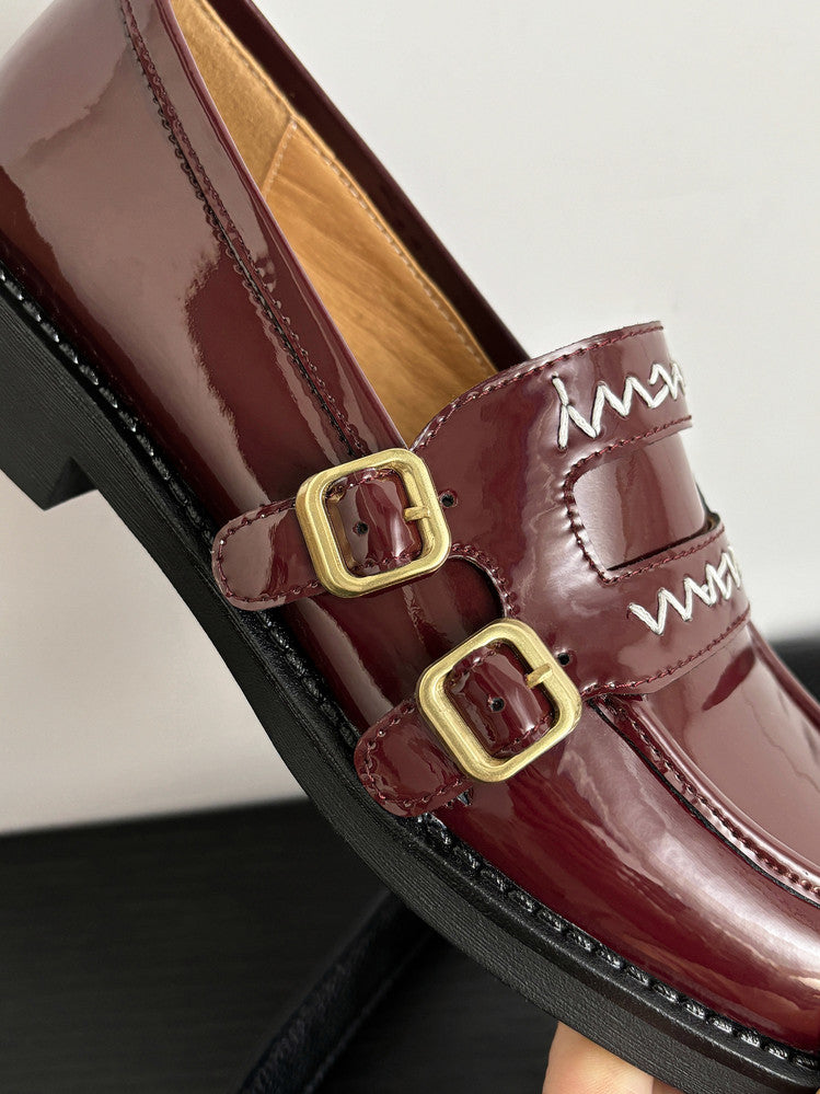 Karin Luna In Stock Spot Goods  Retro Style Slip-On Metal Buckle Loafers