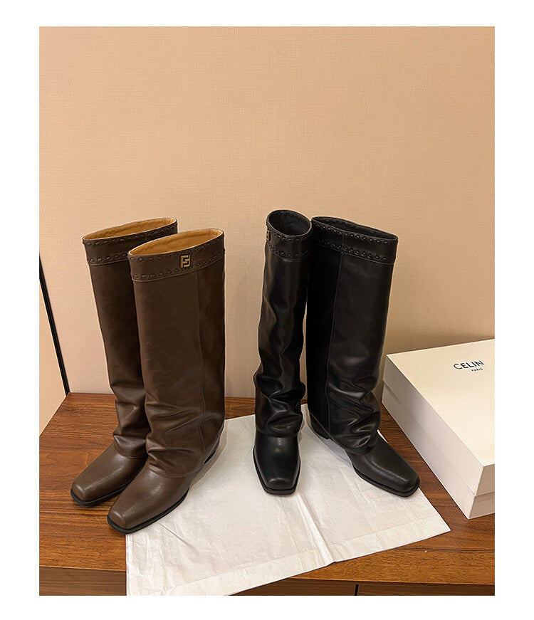 Karin Luna cool girl Stylish and Sweet Square-Toe Booties