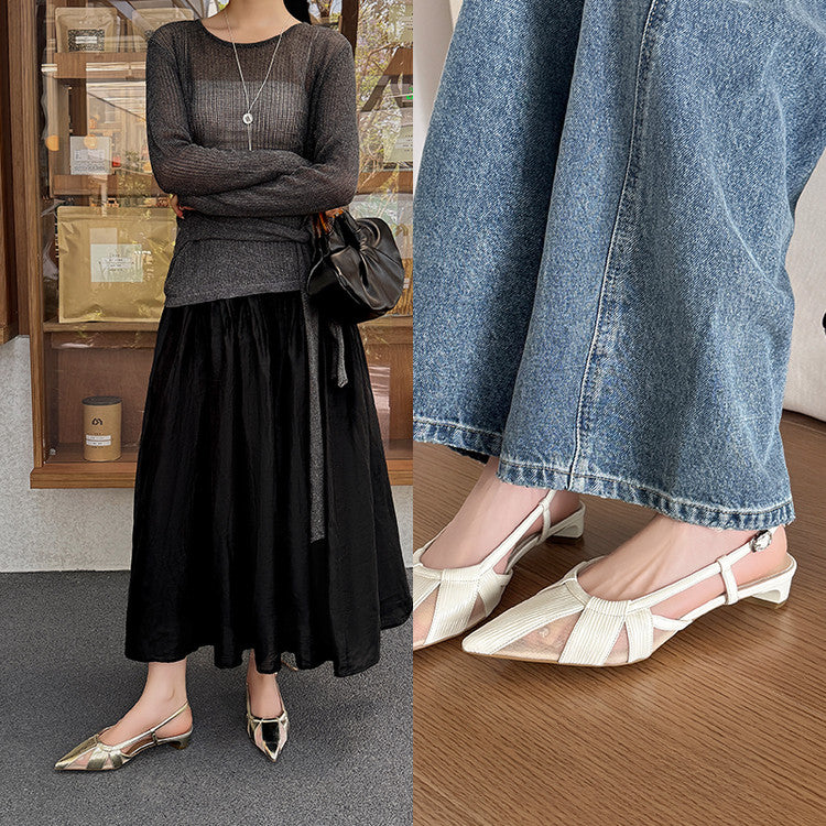 Karin Luna In Stock Spot Goods  Mesh Patchwork Pointed Toe Elegant Closed-Toe Sandals