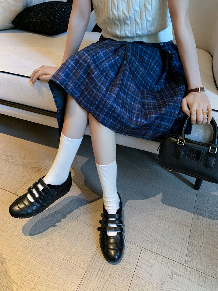 Karin Luna Casual Shoes Series~  In Stock In Stock Magic Tape Round Toe Internal Height Increase Single Strap Flats