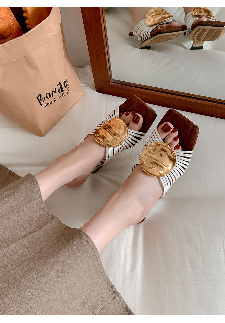Karin Luna Bestseller Popular New Image  Comes with data plan included Resort Style Irregular Heel Thin Strap Slippers