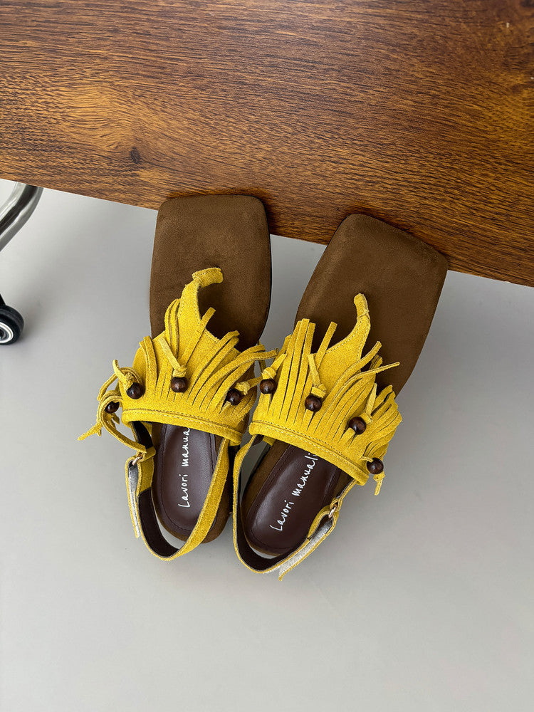 Karin Luna  Tassel Series~Spot Goods  In-stock Clip-toe Square Toe Sandals