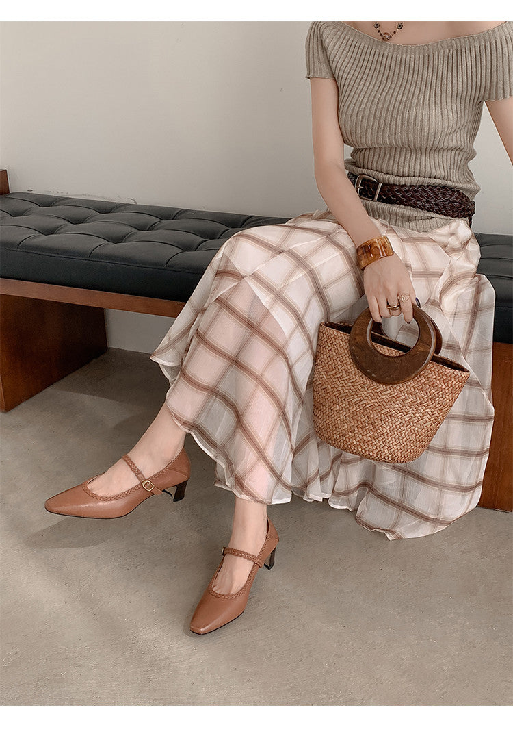 Karin Luna Braided Element Design Chunky Heel Square Toe Single Strap Shoes