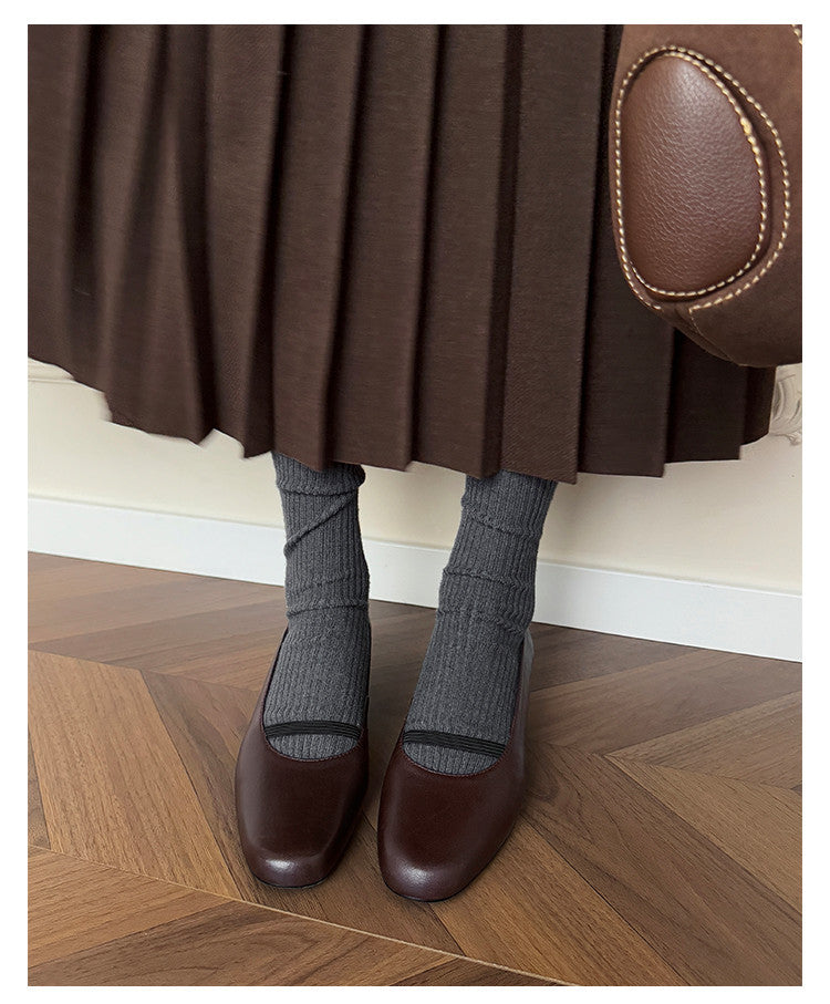 Karin Luna In Stock Spot Goods    Retro Elastic Band Chunky Heel Single Shoes