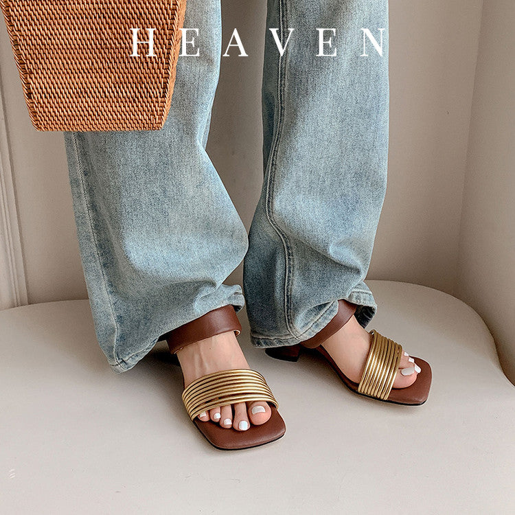 Karin Luna In Stock In Stock Minimalist Style Square-Toed Elegant Slippers