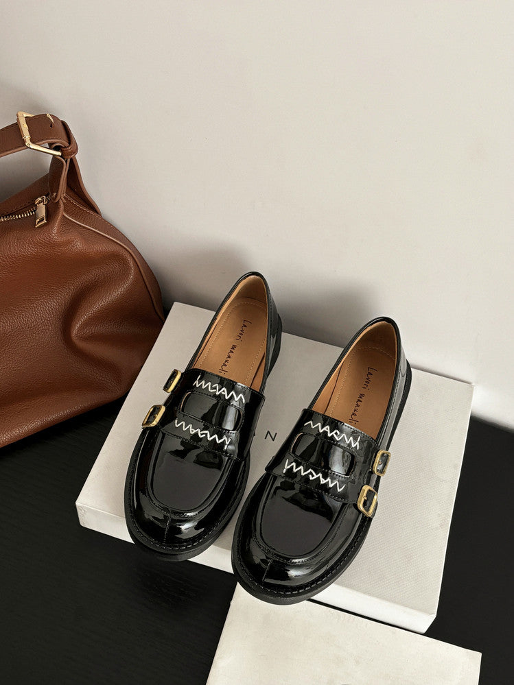 Karin Luna In Stock Spot Goods  Retro Style Slip-On Metal Buckle Loafers
