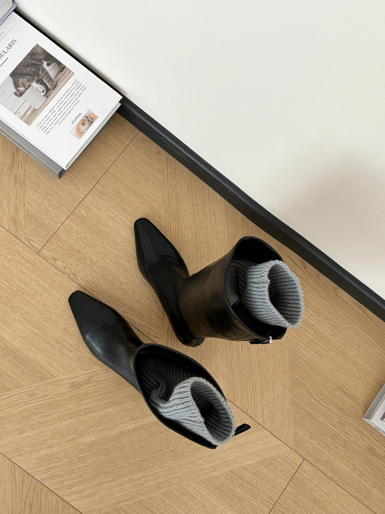 Karin Luna In Stock In Stock  Square Toe Chunky Heel Korean Style Elegant Long Boots