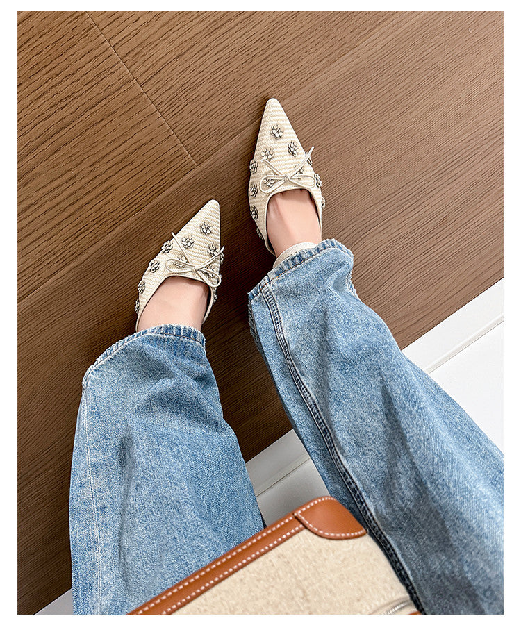 Karin Luna In Stock Spot Goods  Elegant Floral Pointed Toe Rhinestone Slippers