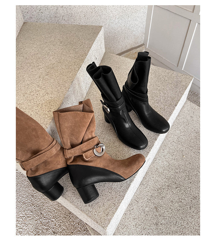 Karin Luna In Stock Spot Goods  Belt Buckle High Heel Large Tube Small Short Boots