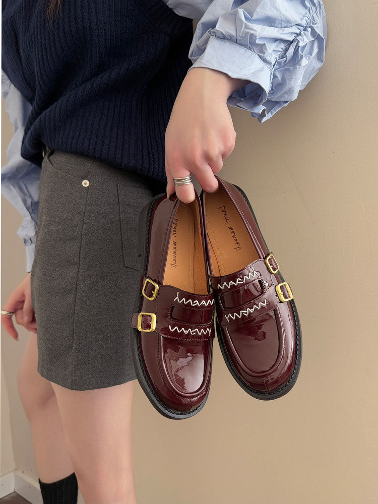 Karin Luna In Stock Spot Goods  Retro Style Slip-On Metal Buckle Loafers