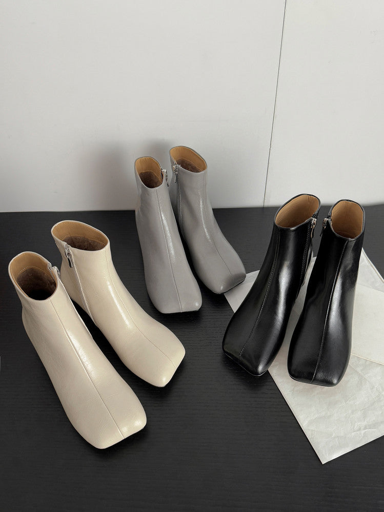 Karin Luna French Style Square Toe Chunky Heel Ankle Boots
