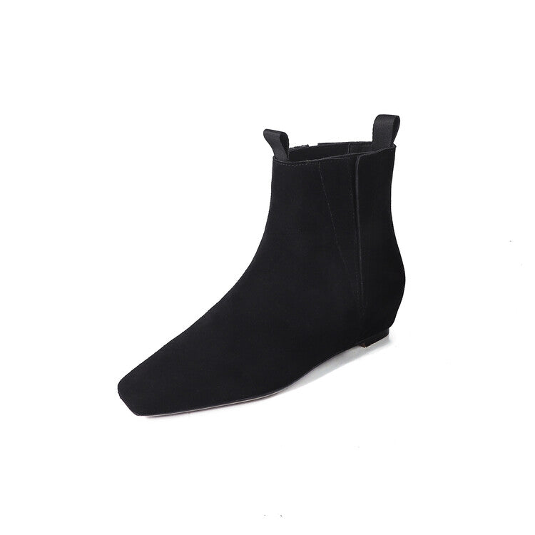 Karin Luna Classic Style Internal Height Increase Cowhide Leather Small Square Toe Short Fashion Boots