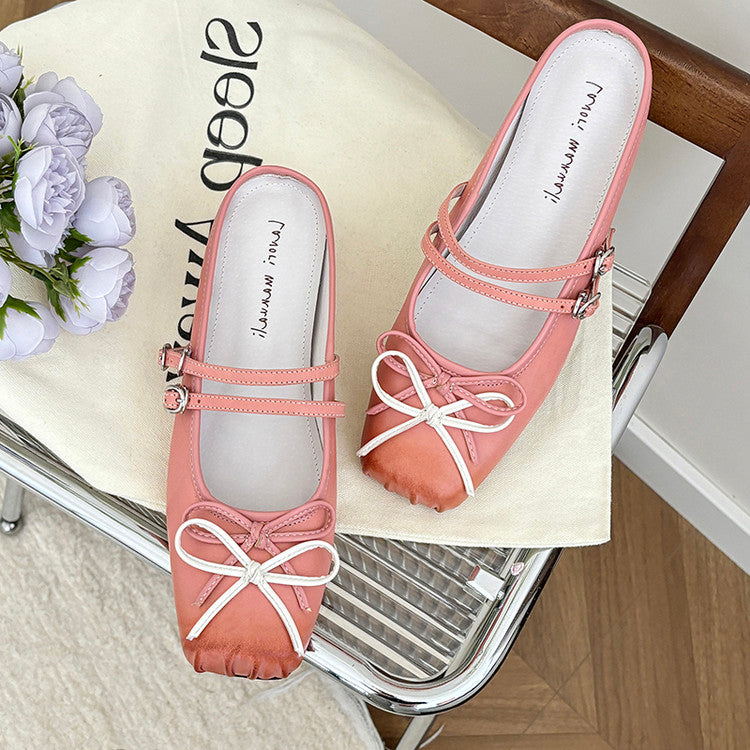 Karin Luna In Stock In Stock   Summer New Sweet Bowknot Color Block Square Toe Height-Increasing Slippers