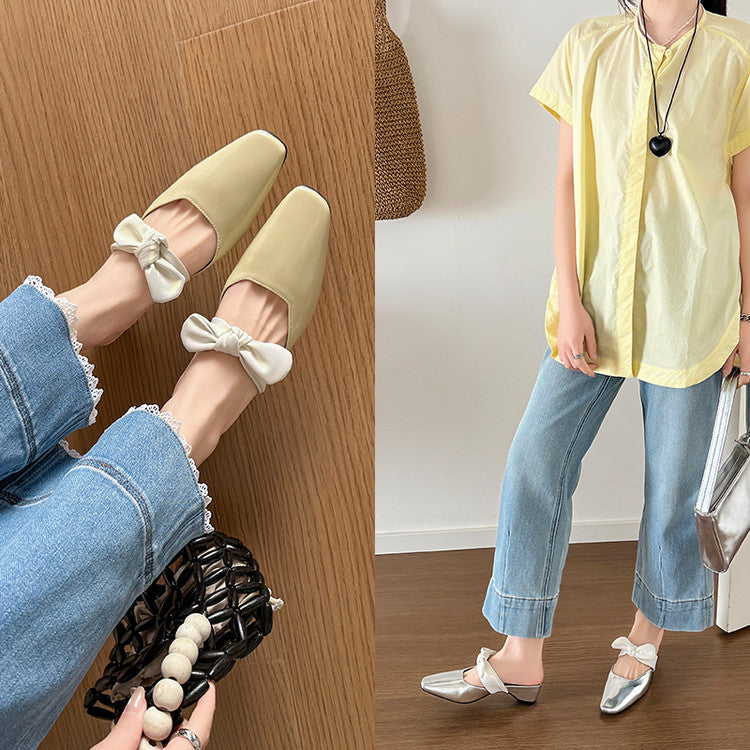 Karin Luna In Stock In Stock  Fluffy feel Bowknot Closed-Toe Slippers