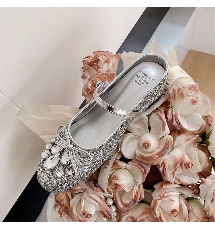 Karin Luna In Stock In Stock  Rhinestone One-Strap Round-Toe Slip-On Height-Increasing Soft Slippers