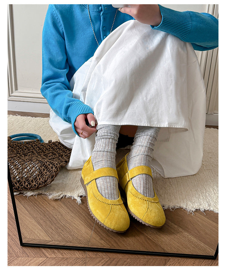 Karin Luna Casual Shoes Series~  In Stock In Stock Magic Tape Round Toe Internal Height Increase Single Strap Flats