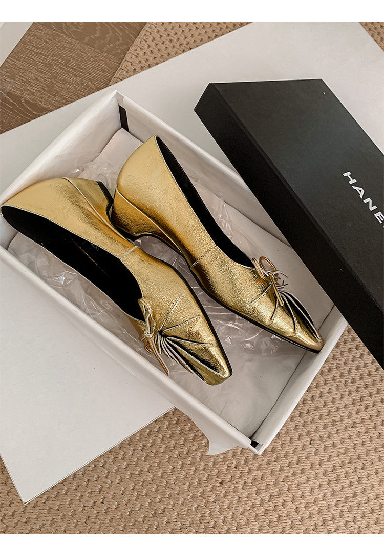 Karin Luna French Style Wrinkled Square Toe Height-Increasing Flats