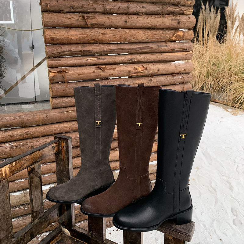 Karin Luna In Stock Spot Goods Basic Retro Square Toe Chunky Heel Riding Boots