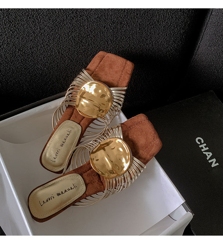 Karin Luna Bestseller Popular New Image  Comes with data plan included Resort Style Irregular Heel Thin Strap Slippers