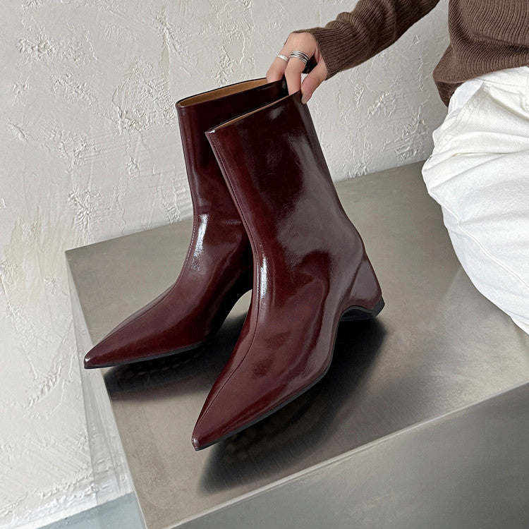 Karin Luna Elegant Pointed Toe Hidden Wedge Short Boots