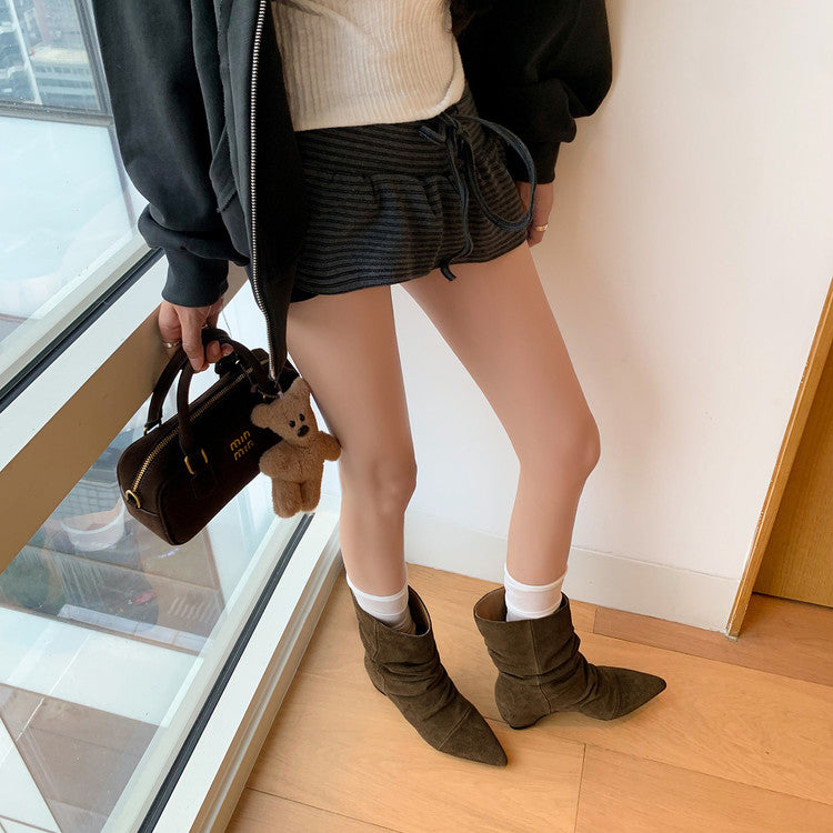 Karin Luna Data Hot-Selling Pointed Toe Slouchy Matte Western Short Boots