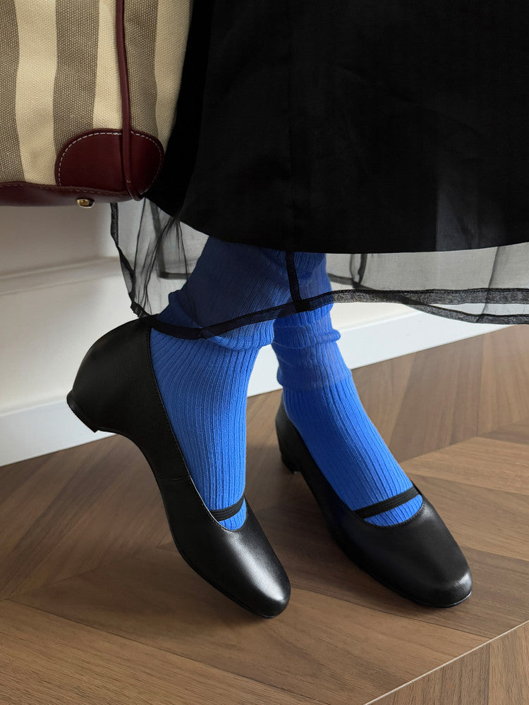 Karin Luna In Stock Spot Goods    Retro Elastic Band Chunky Heel Single Shoes